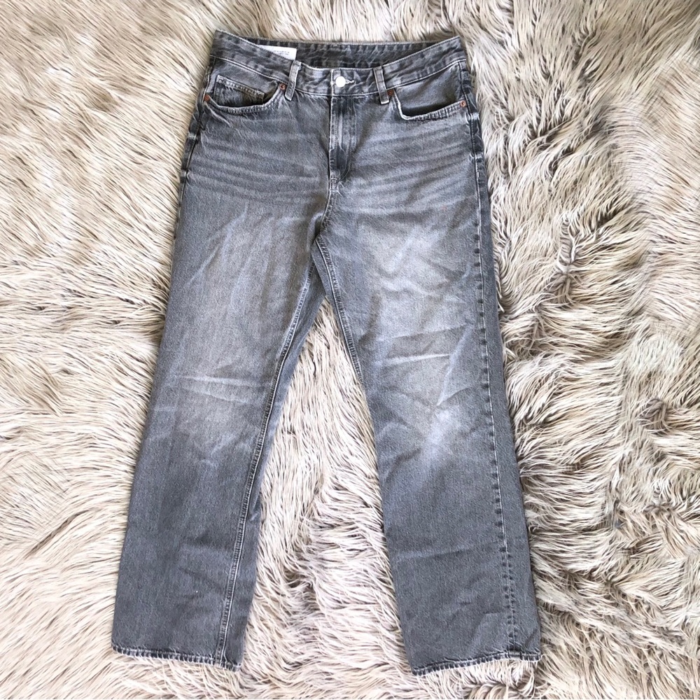Zara High Waisted Faded Gray White Wide Leg Cybergrunge Jeans, Size 10